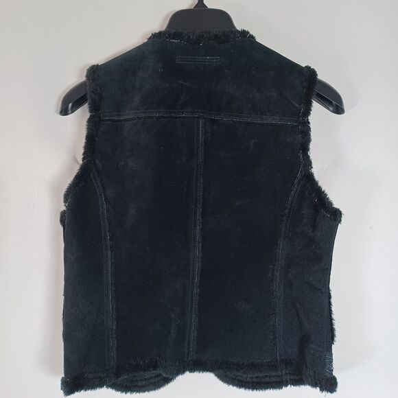 AMI Womens Leather Vest Faux Fur Embroidered Small Boho Scandinavian Hippie - Picture 4 of 6